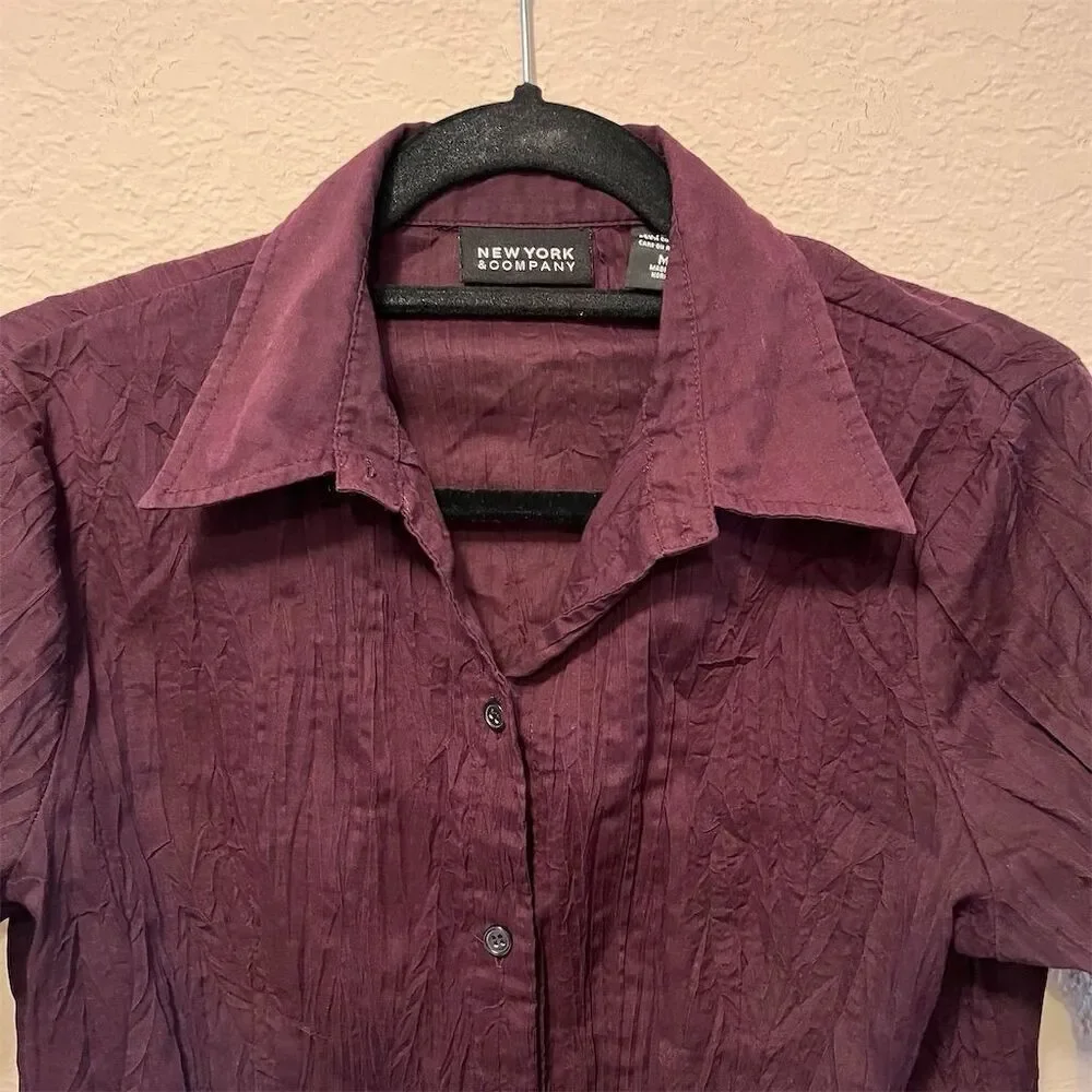 *30off3* New York & Company Women's‎ Red Long Sleeve Button-Up Blouse Size M